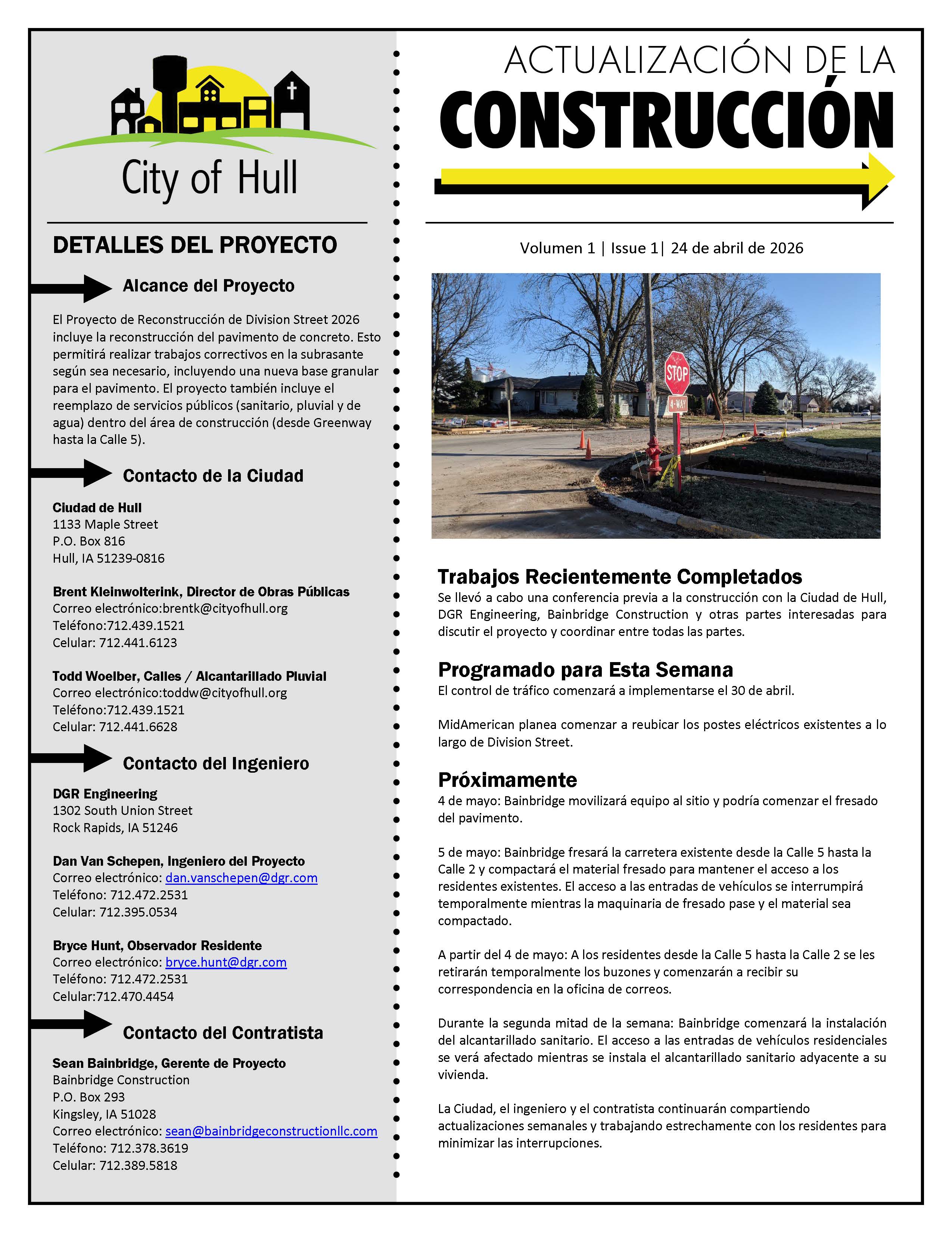 2026 Division Street Project Details Flyer in Spanish
